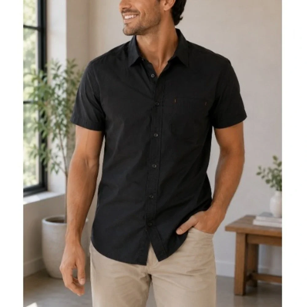 The North Face Men's Black Short Sleeve Snap Front Stretch Shirt Size M